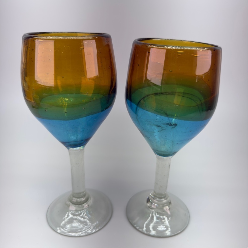 Handblown Heavyweight Colorful Glass Goblets